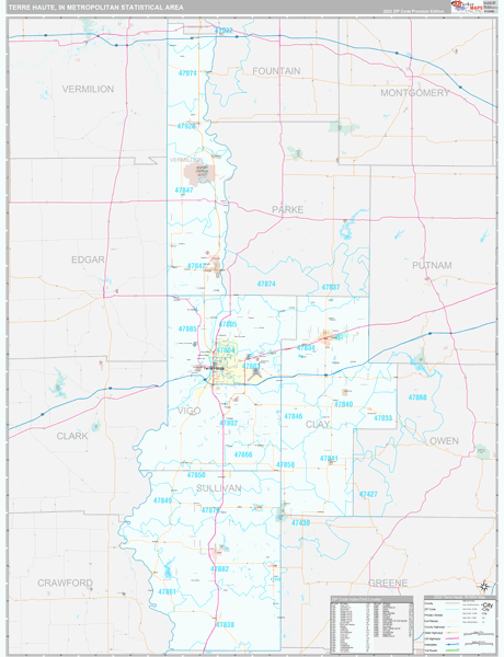 Terre Haute, IN Metro Area Wall Map